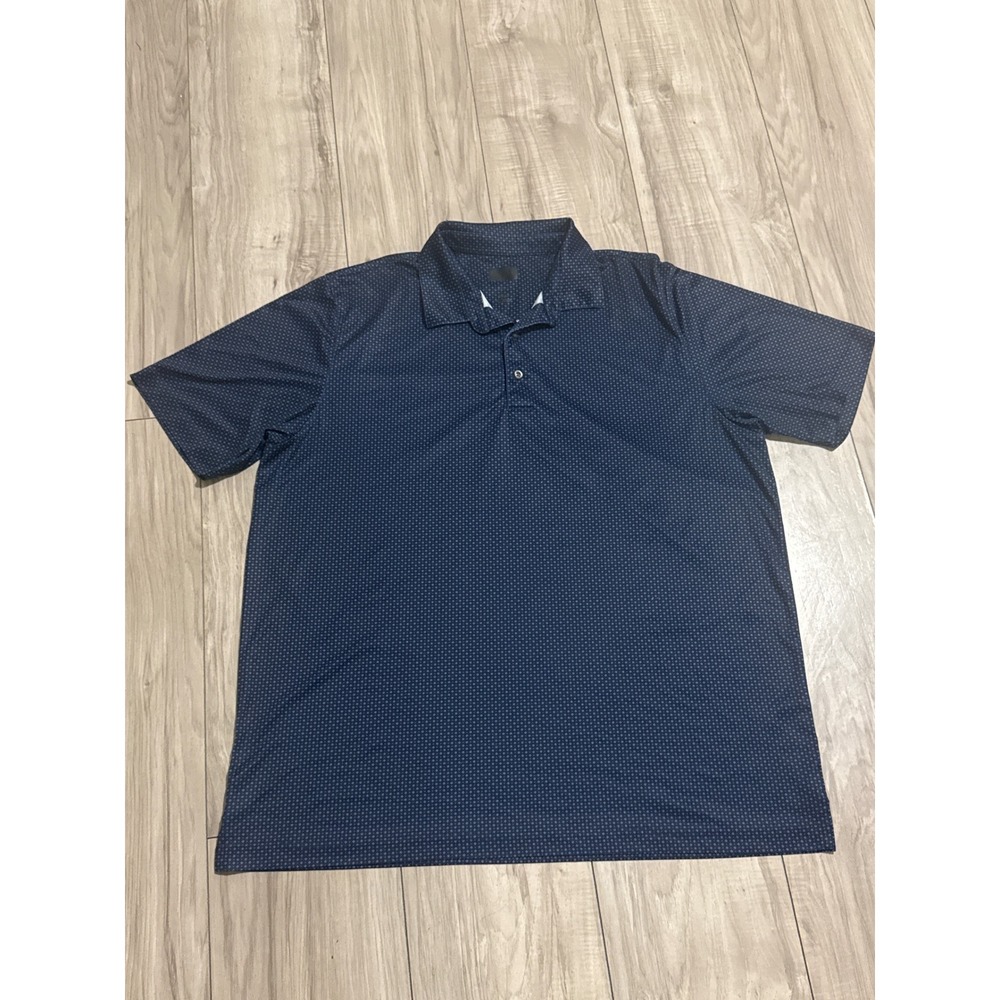 Mens Navy Blue Geometric Diamond Print Short Sleeve Polo Shirt XL